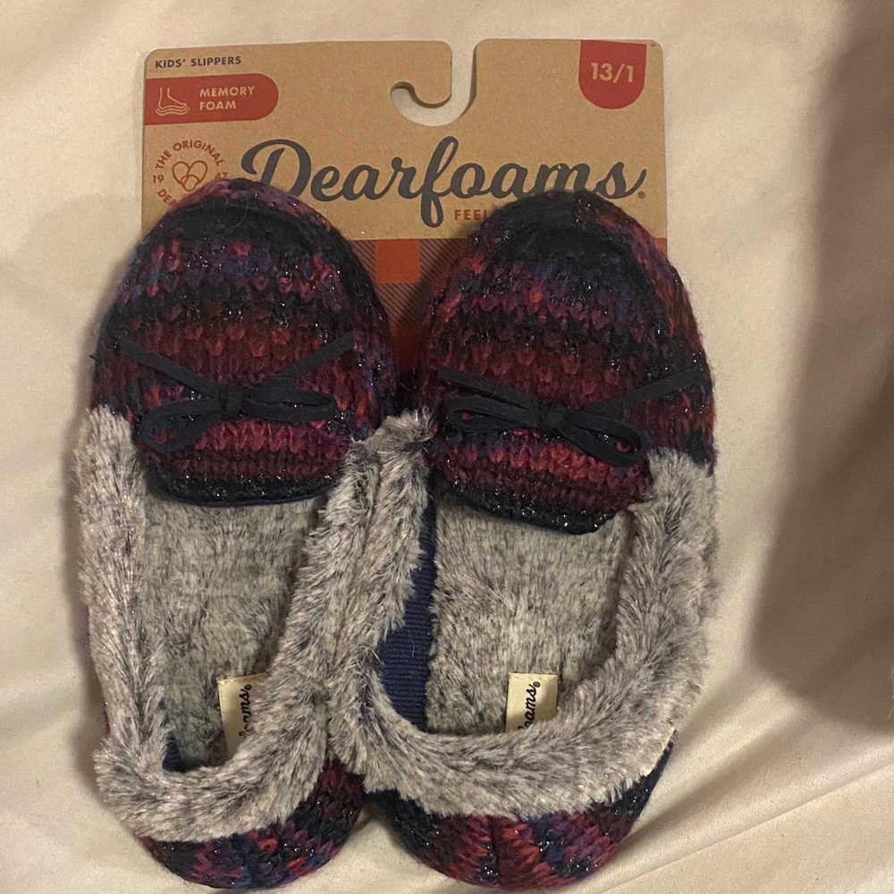 Dearfoams Kids' Slippers - Multicolor Knit with Gray Lining